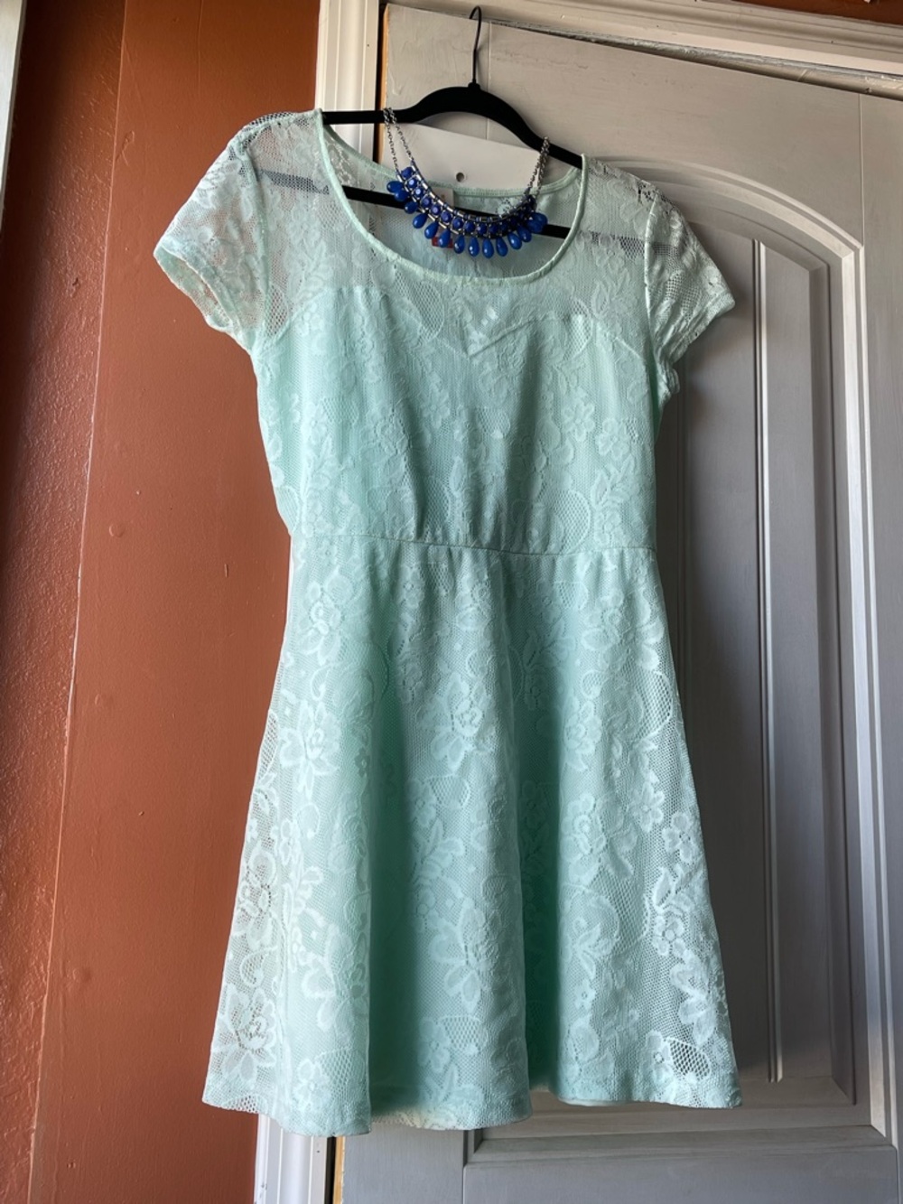 No Boundaries Mint Lace Fit & Flare Juniors Dress